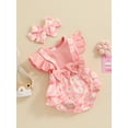 thumbnail image 3 of Suealasg Newborn Baby Girl Clothes Fly Sleeve Daisy Print Bow Romper with Headband Set 2Pcs Infant Summer Photoshoot Outfits, 3 of 7