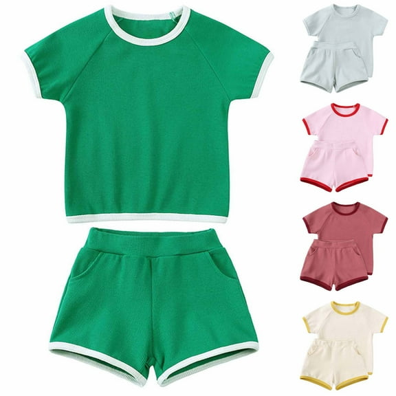 Fesfesfes Cowgirl Outfits For Girls Summer Toddler Kids Baby Boys Set Casual Solid Crepe Gauze T shirt Short Sleeve Shorts Set