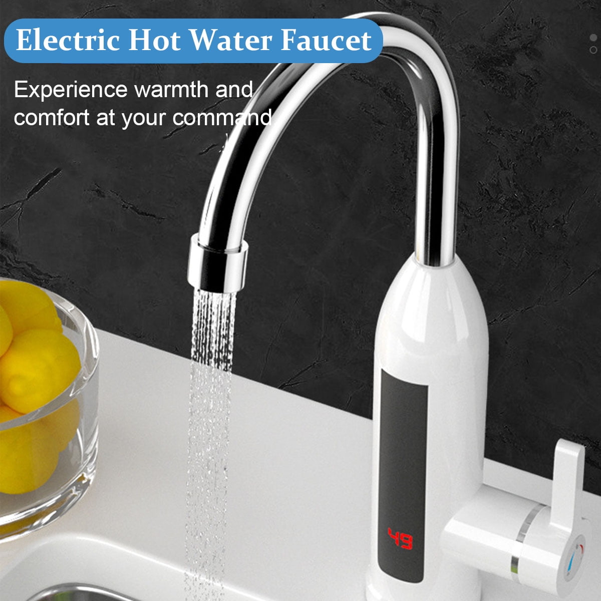 Electric Tankless Water Heater Faucet, 110V Instant Hot Water with Temperature Display for Kitchen and Bathroom Sink,Inverter Constant Temperature 304 Stainless Steel Model (Swing Spout)