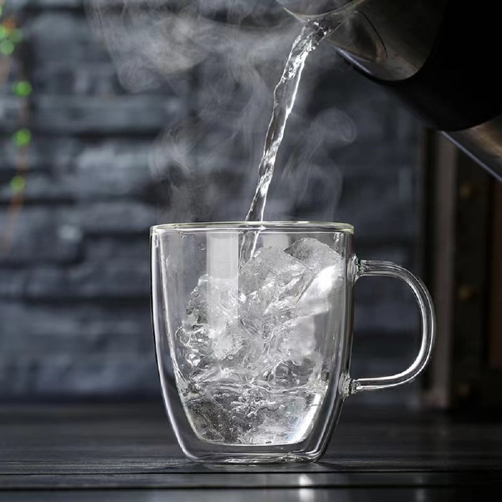 i Kito Double Wall Glass Mug with lid 16 oz, Clear Glass Cups with lids, Glass  cup with handle 