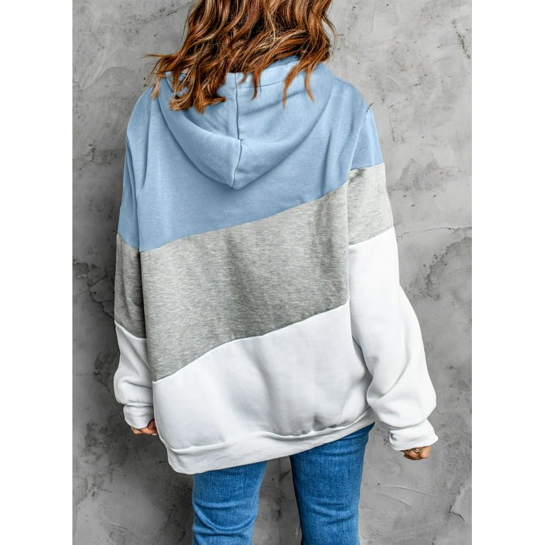 Pullover Sidefeel Block Sweatshirt Tops Womens Hoodie Tops Cowl Color Tunic S-XXL Neck Drawstring