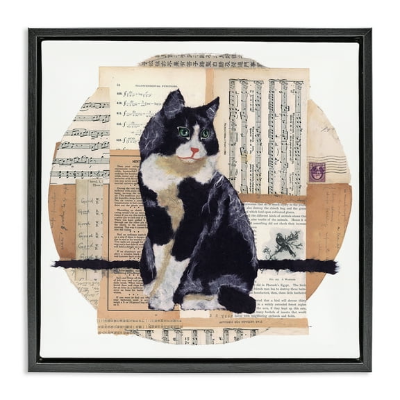Stupell Industries Tuxedo Cat Collage Animals & Insects Painting Black Floater Framed Canvas Art Print Wall Art, 18 x 18