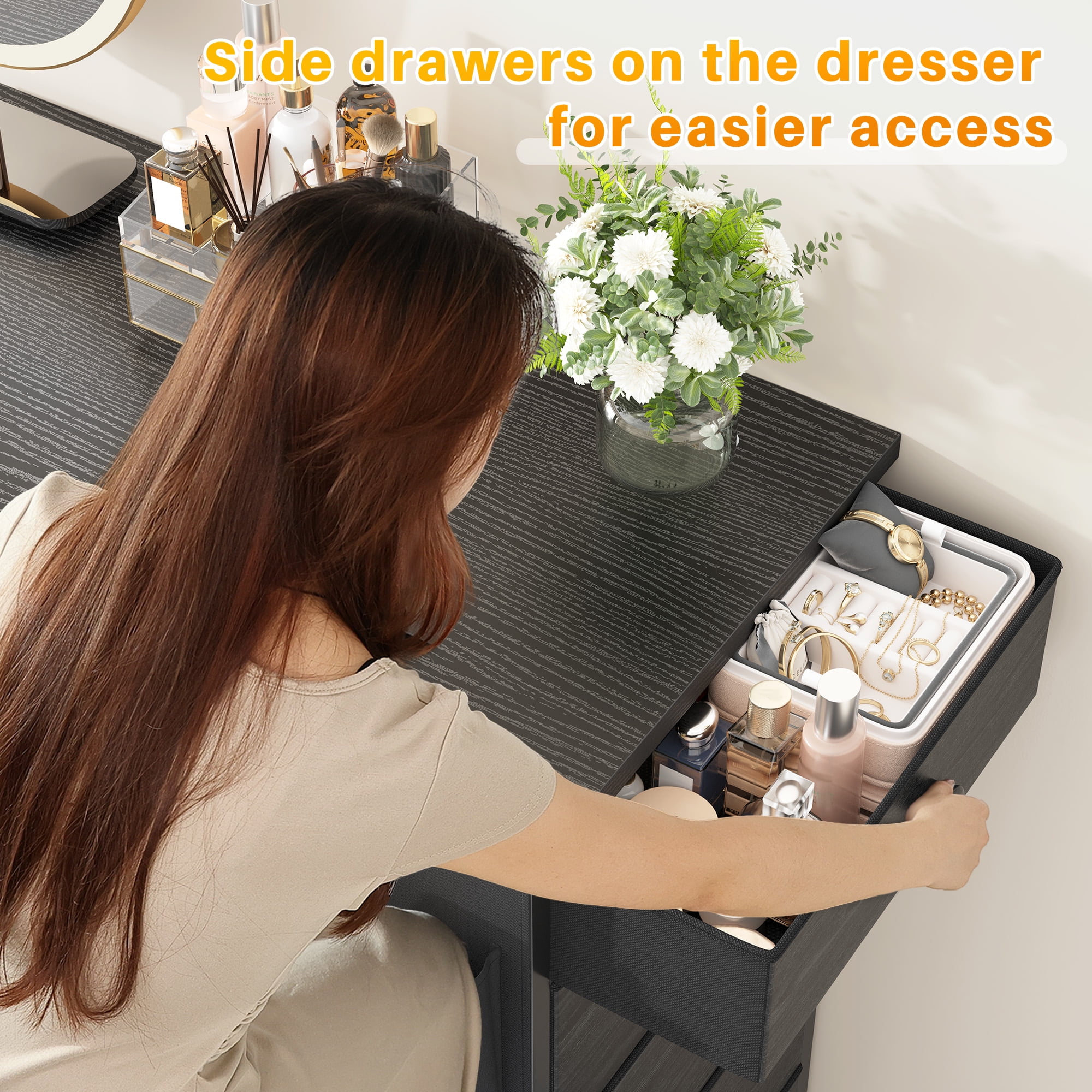 EnHomee Dresser for Bedroom with 13 Drawers and LED Lights Black Dressers & Chests of Drawers Fabric Dresser for Closet,43.3"L x 11.8"W x 40.2"H