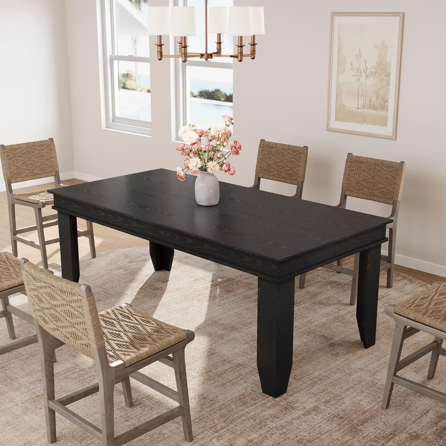 Farmhouse Dining Table for 6-8 People, 71" Long Wood Kitchen Table with Sturdy Frame & Rustic Wooden Finish, 6-8 Seats Large Rectangular Tables for Dinner, Kitchen, Dining Room