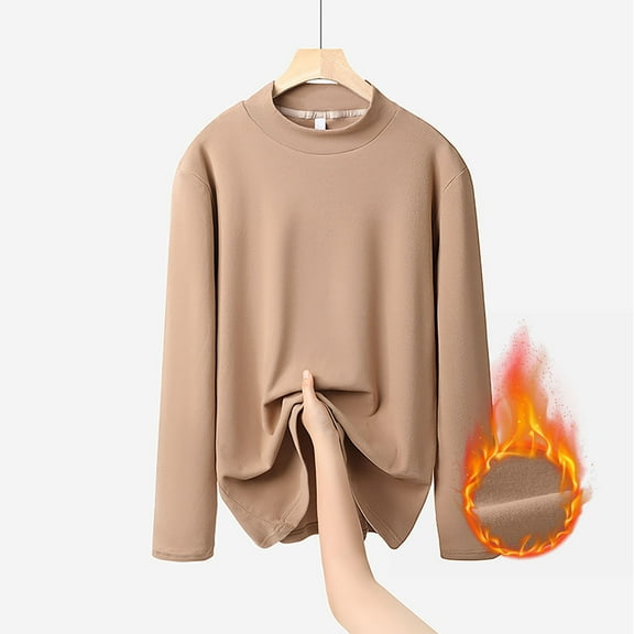 CQONEPT Womens Fleece Cotton Tunic Tops Crewneck Fall Winter Long Sleeve Shirts Lounge Solid Color Pullover Tops Khaki XL