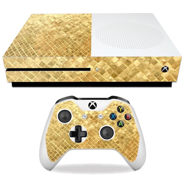 Skin Decal Wrap for Microsoft Xbox One S Gold Tiles