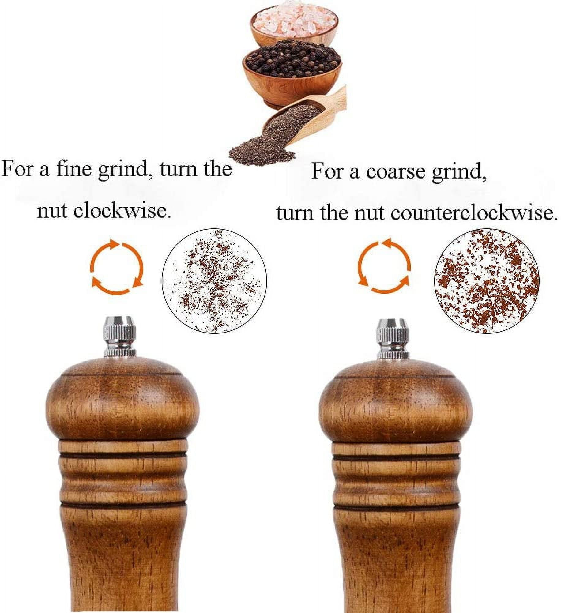 Pepper Grinder,Wood Salt and Pepper Grinder Mills Sets, Classic Manual Salt Grinder Refillable Pepper Mill Sets with Acrylic Visible Window Adjustable Ceramic Grinding Rotor 6.5inch 2 Pack