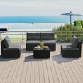thumbnail image 2 of Topbuy 5 Pieces Outdoor Patio Furniture Set Sectional PE Rattan Sofa Set with Cushions and Tempered Glass Coffee Table Gray, 2 of 9