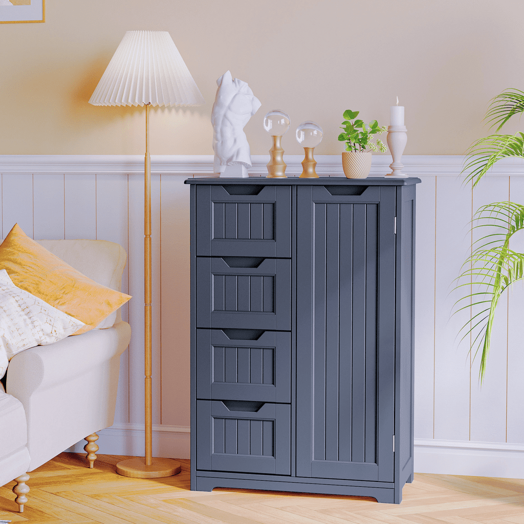 Aiho Wooden Kitchen Pantry Cabinet, 31.5"L Kitchen Storage Cabinets with 4 Drawers, 1 Door and Adjustable Shelves, For Kicchen, Dining Room, Livingroom, Bathroom - Gray