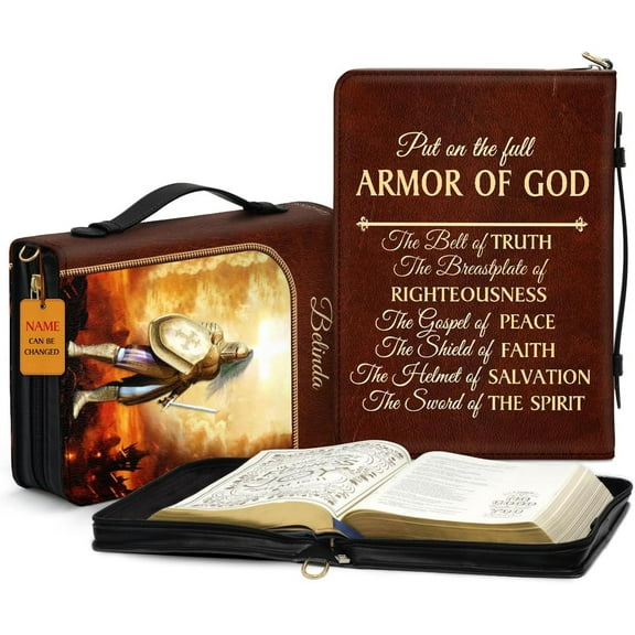 Personalized Bible Covers With Custom Name - Armor Of God Leather Bible Organizer Case, Bible Book Bag - Christian Gifts For Men & Women - Bible Carrying Case, Bible Holder Case Extra Large Size