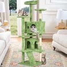 CL.HPAHKL Modern Cat Tree Tower with Dual Condos, 70 Inches Cat Tower with Sisal-Covered Scratching Post Multi-Level Tall Cat Condos with Hanging Toy, Green