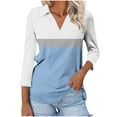 thumbnail image 2 of fatyb 3/4 Length Sleeve Womens V Neck Tops with Collar Casual Loose Tunic Shirts Dressy Blouses for Women, 2 of 7