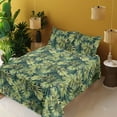 thumbnail image 2 of Ambesonne Palm Leaves Fitted & Flat Sheet with Shams 4 Pcs Set, Tropical Greenery Print, Calking, Emerald Apple Green, 2 of 5