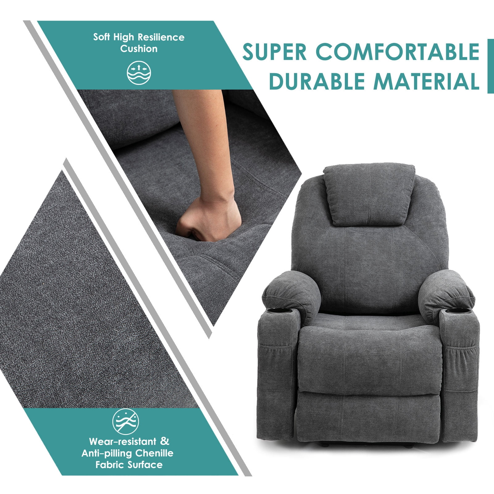 MEETWARM Power Lift Recliner Chair with Massage & Heating, USB Ports, Cup Holders - Grey