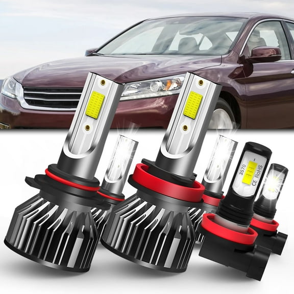 Headlights Fit For 2013-2015 Honda Accord LED Headlight Bulbs,9005/H10/HB3 High Beam  H11/H8/H9 Low Beam  H11 Fog Light Combo,Plug And Play,Pack of 6 (Accord 2013-2015)