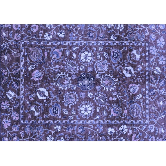 Ahgly Company Machine Washable Indoor Rectangle Oriental Blue Traditional Area Rugs, 5' x 8'
