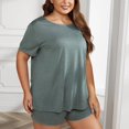 thumbnail image 3 of Conjuntos de 2 uds de verano para mujer, Top de cuello redondo de manga corta, pantalones cortos informales sueltos, conjuntos de ropa de dormir de Color puro, gris, verde, 2XL, 3 of 8