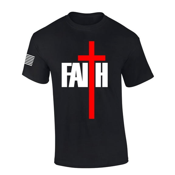 Mens Christian Shirt Faith Cross Scripture American Flag Sleeve T-shirt Graphic Tee-Black-xxl