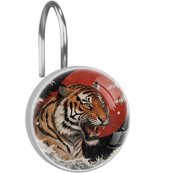 HemaKayy 12 Pcs Shower Curtain Hooks Bathroom Decorative Accessories Japanese Style Tiger