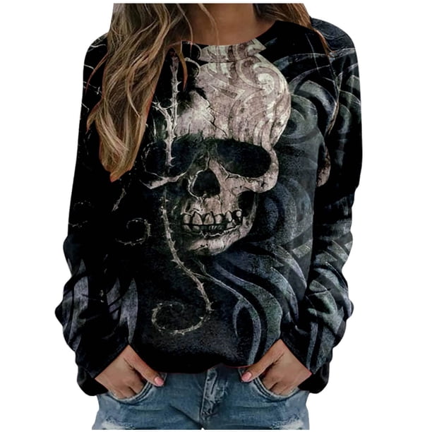Sudadera para Mujer Sudaderas con Cuello Redondo Moda Impreso Blusa de Manga Larga Casual Pullover Tops Sudaderas Odeerbi ODB-5