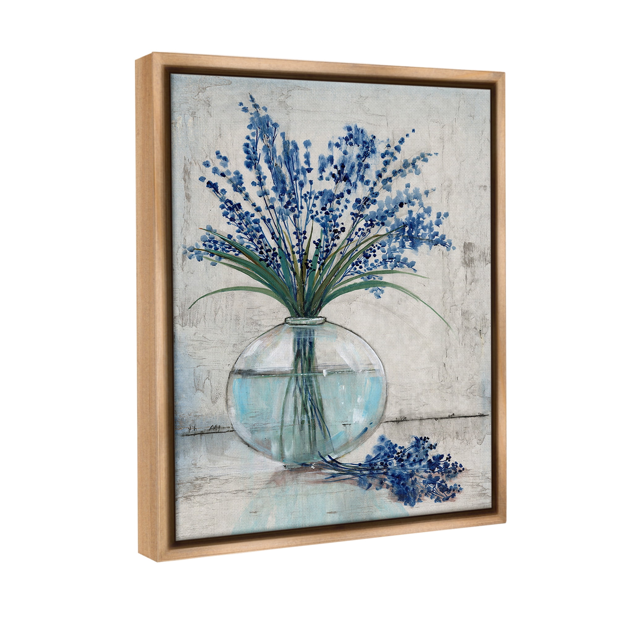 Stupell Industries Lavender Sprigs in Vase Botanical & Floral Painting Brown Floater Framed Canvas Art Print Wall Art, 17 x 21