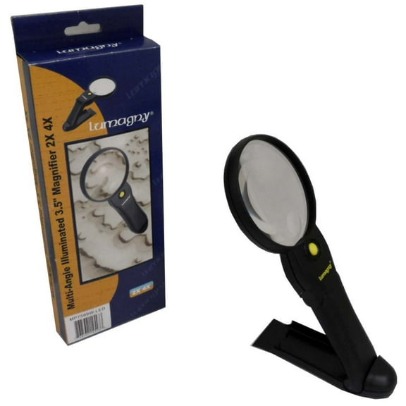LUMAGNY 3.5" (8.9 cm) Diameter | 2X & 4X Power Lighted Magnifier | Angled Base for Hands-Free Stability | LED Illumination | Perfect for Crafting, Electronics & Precision Tasks