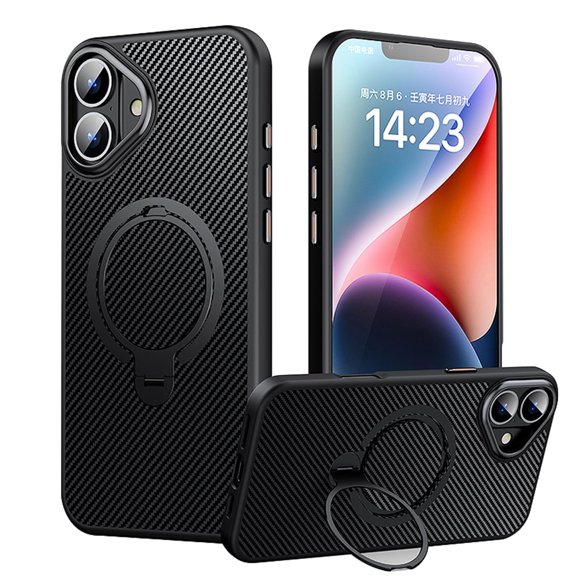 Case For IPhone 16/16 Plus/16 Pro/16 Pro Max, Wireless Charging Carbon Fiber Shell, Anti-scratch And Anti-fingerprint Cover, Hidden Ring Stand Shockproof Protective Case