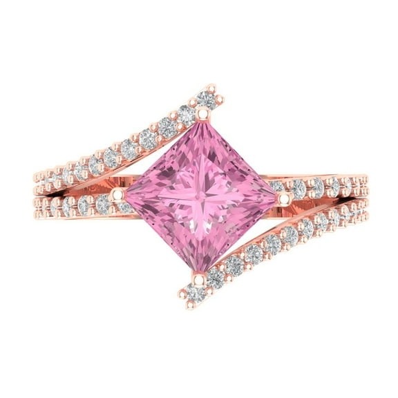 Solitaire with Accents Engagement Ring for Women - 2.3075ct Simulated Pink Diamond in 14K Rose Gold Promise Ring