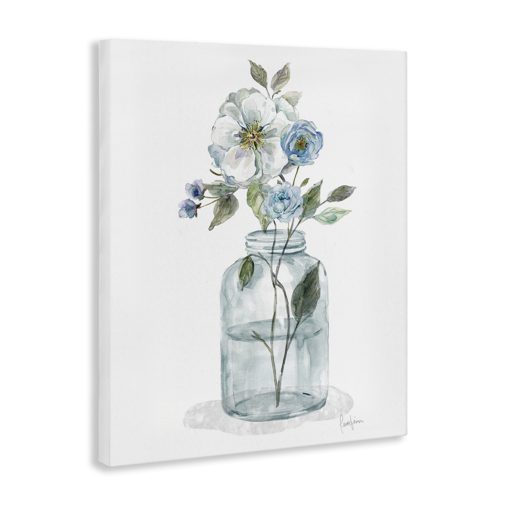 Stupell Industries Soft Blue & White Flowers Botanical & Floral Painting Gallery Wrapped Canvas Art Print Wall Art, 24 x 30