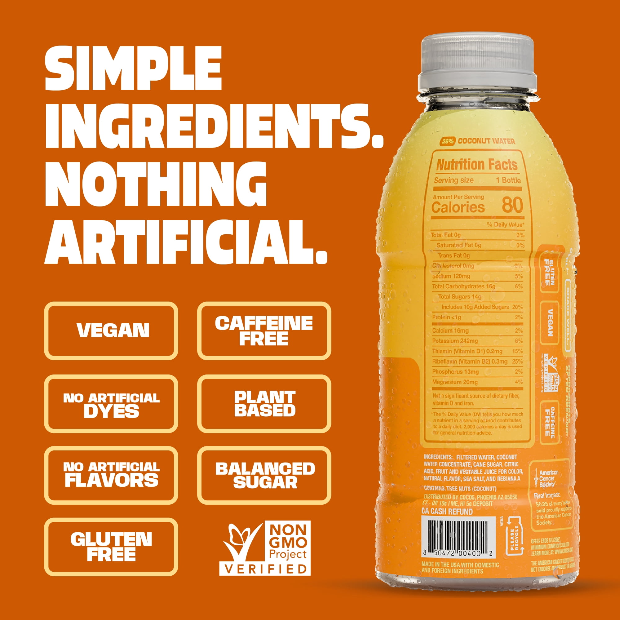 COCO5 Pineapple Coconut Water, Active Hydration Electrolyte Drink, 50% Less Sugar, Caffeine Free, Vegan, 16.9 oz, 12 Count