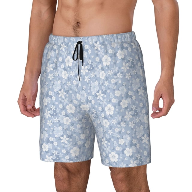 Balery Gray White Floral Bañador para hombre, shorts de playa de secado rápido con entrepierna y forro de compresión-Medium