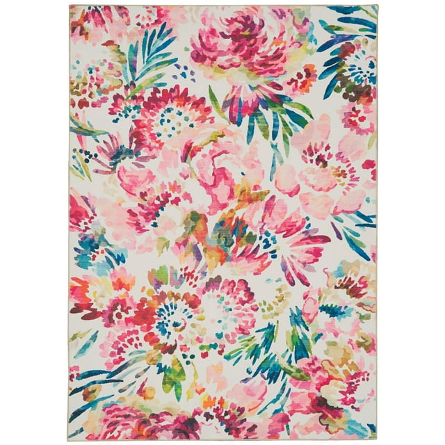 Julian 5' x 7' Washable Area Rug, Raspberry and Ivory
