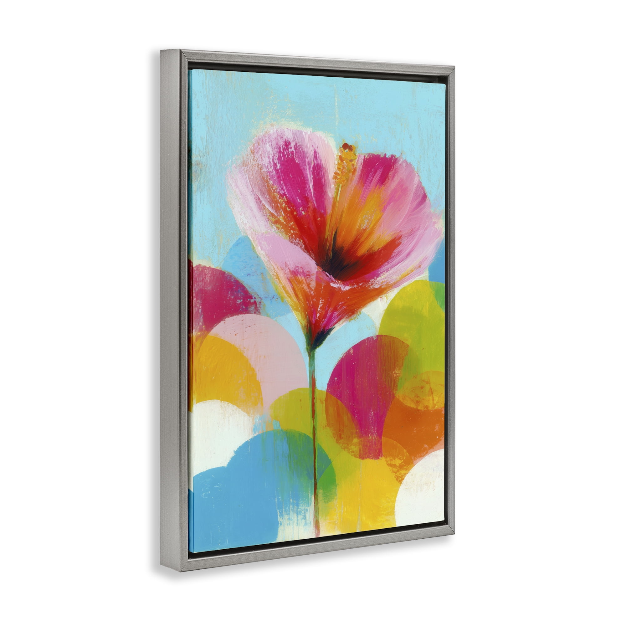 Stupell Industries Hibiscus In The Sun Gray Framed Floater Canvas Wall Art, design by Chromatic Storm Studio