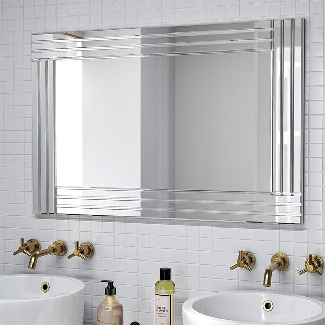 IKIFLY 35"x24" Decorative Wall Mirrors, Modern Art Accent, Glass Frame ...