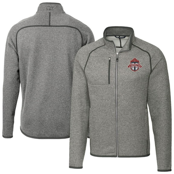 Men's-Cutter & Buck  Heather Gray Toronto FC Big & Tall Mainsail Sweater-Knit Full-Zip Jacket