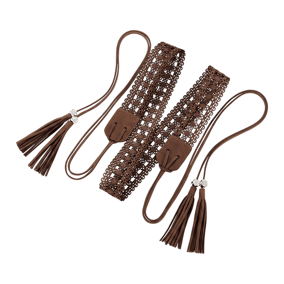 Bohemian Braided Tassel Waist Belt, Vintage Floral Hollow Cowgirl Belt for Women