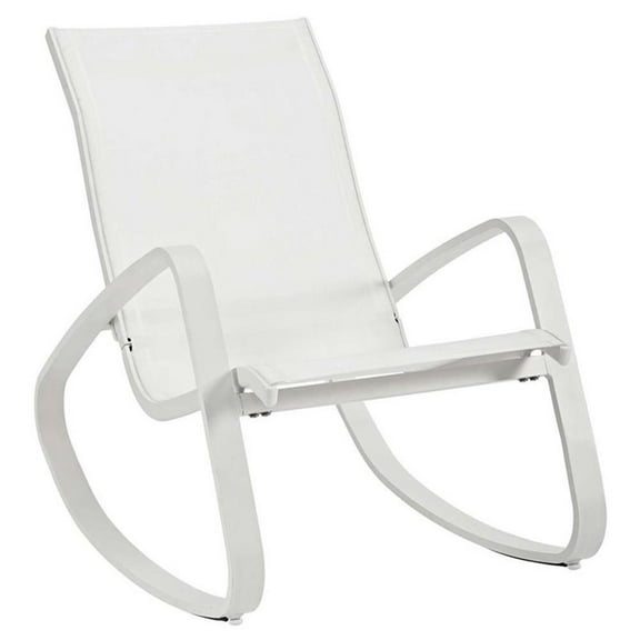 Pemberly Row Modern Mesh Fabric & Aluminum Patio Rocker in White