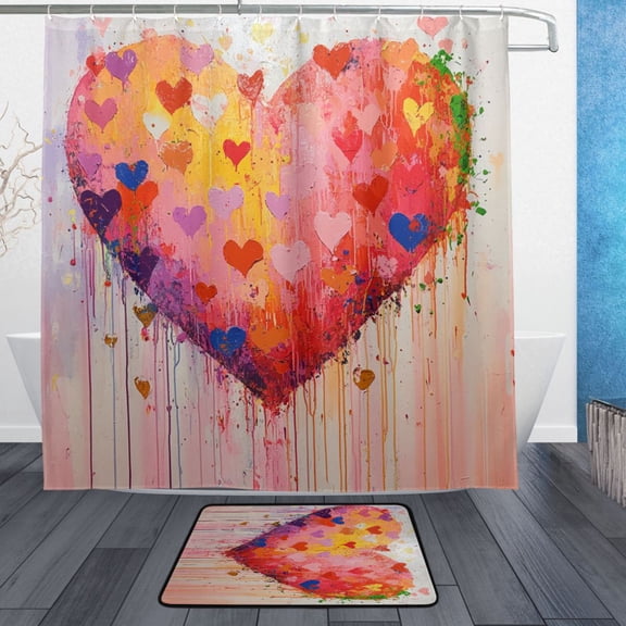 BZSMCE Shower Curtain and Bath Accessory Set,Colorful Heartfelt Vibrance Pattern