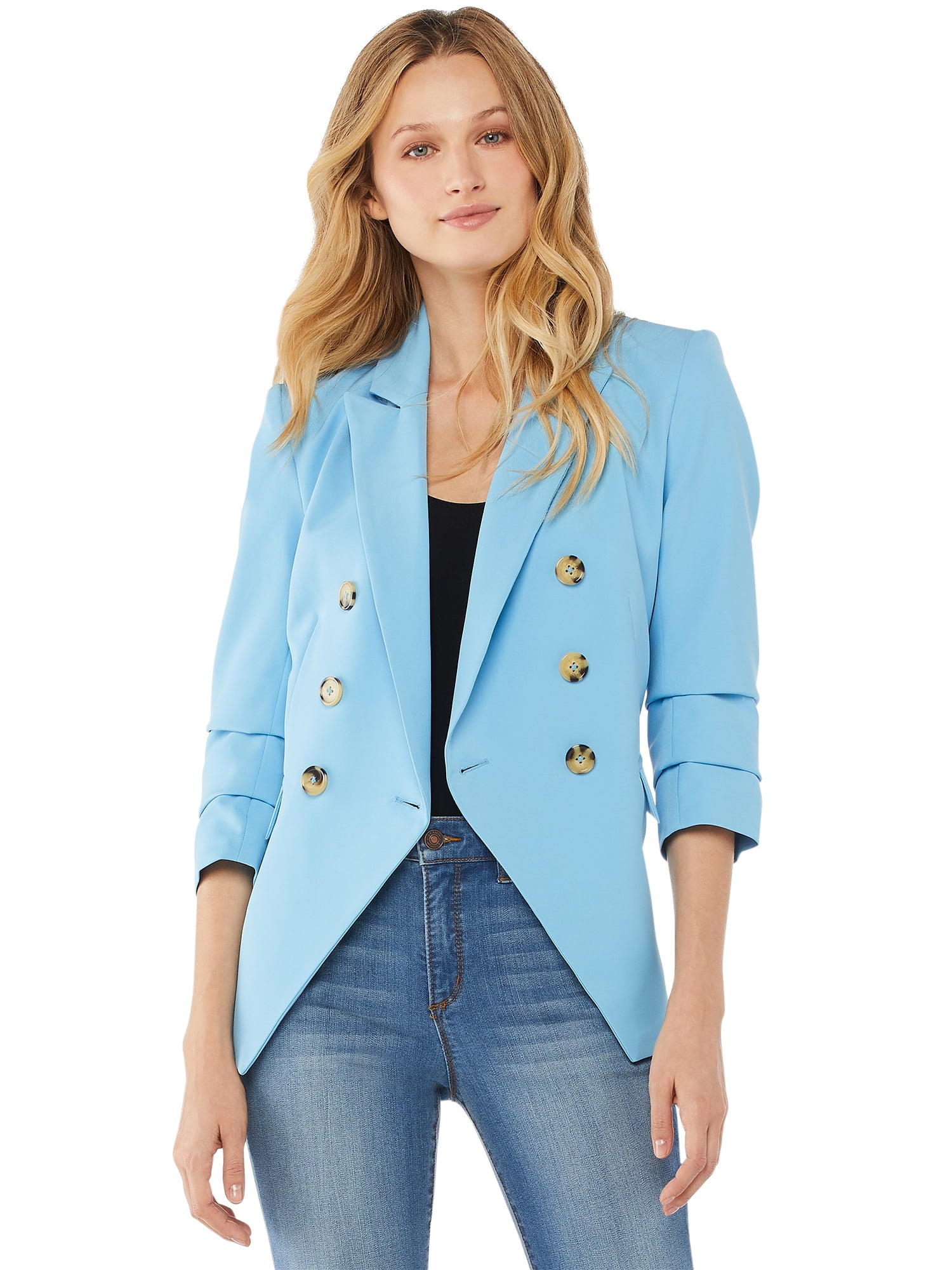 Blue double breasted blazer womens Clearance
