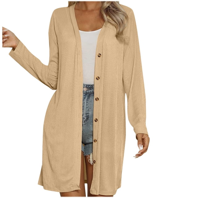 Cárdigan holgado informal para mujer, blusa de color liso, manga larga, con botones