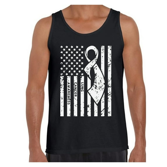 Awkward Styles Men's Lung Cancer Awareness Graphic Tank Tops White Ribbon