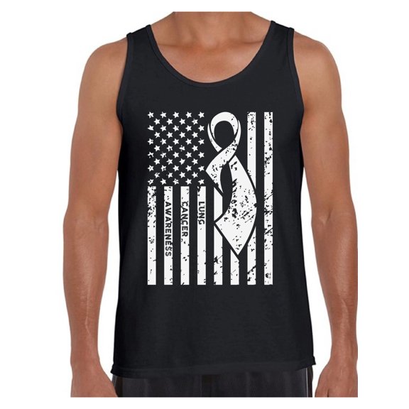 Awkward Styles Men's Lung Cancer Awareness Graphic Tank Tops White Ribbon