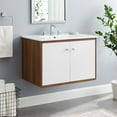 thumbnail image 2 of Sink Vanity Cabinet, Wall Mounted, Wood, Brown Walnut White, Modern Contemporary Urban Design, Hotel Bedroom Bathroom Master Suite Guest, 2 of 10