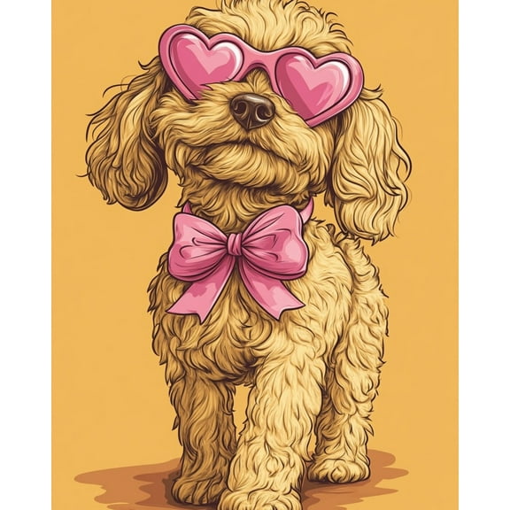 Paint by Numbers for Adults Kids Beginner Poodle with Heart-shaped Sunglasses DIY Acrylic Painting by Numbers Kits with Brushes Acrylic Pigment Home Decoration Gifts 16 x 20 inch