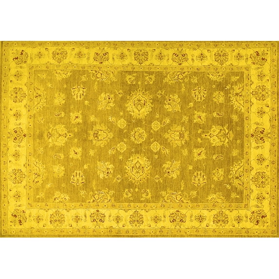 Ahgly Company Machine Washable Indoor Rectangle Persian Yellow Traditional Area Rugs, 8' x 10'