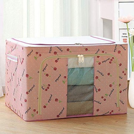 Zhuge Oxford Fabric Storage Box with Steel Frame for Clothes Bed Sheets Blanket Pink