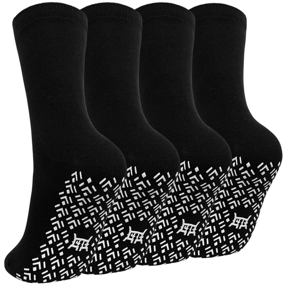 Non Slip Grip Socks for Men – LOFIR 4 Pairs Unisex Grippy Socks with Grippers, Non Skid Crew Socks for Men Women, Elderly Seniors Hospital Home Nursing, Size 13-15