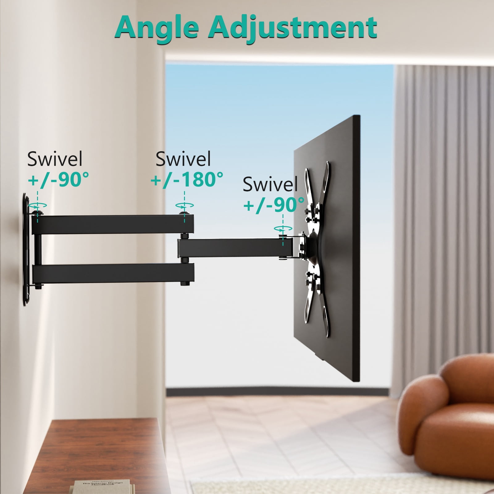 WALI TV Wall Mount Bracket Articulating Full Motion Detachable Arm for Most 13 to 42 inch LED, LCD Flat Screen Display, up to 44lbs (1342LM), Black