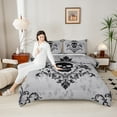thumbnail image 5 of Manfei Spooky Skeleton Skull Bedding Comforter Set, Damask Flower Print Twin Comforter Sets, Vintage Western Bohemian Reversible Bedding Set, Microfiber Bedroom Decor, 2pcs, 5 of 9