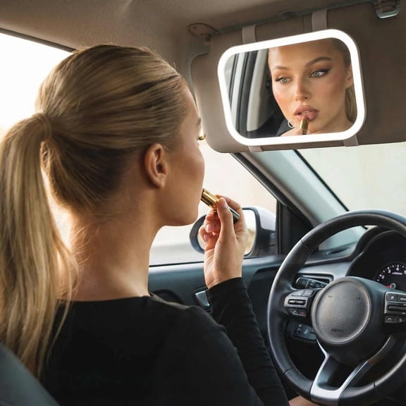 Fancii Juni 2 LED Rechargeable Lighted Car Visor Mirror. 3 Color Lighting Travel Mirror. Dimmable & Lightweight Portable Vanity Mirror, Beauty Travel Essential (White)